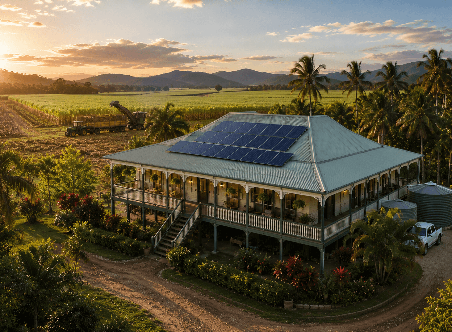 Farmhouse at day with solar
